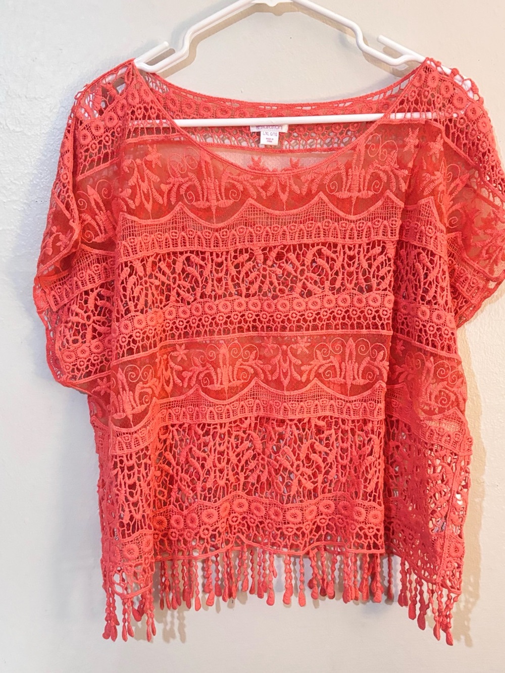 Xhilaration Crochet Lace Fringe Top - Coral Orange